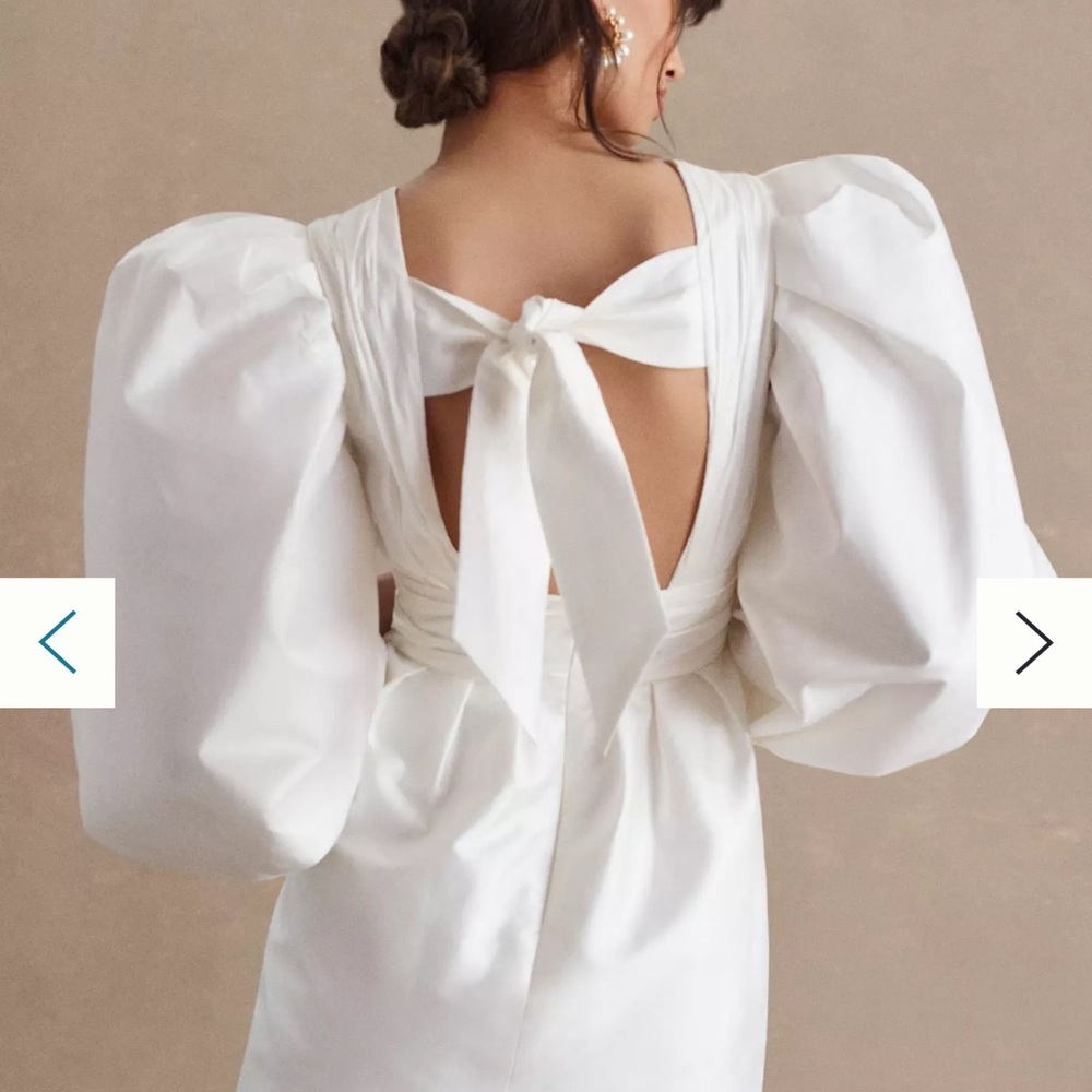 NWT Watters Meringue Radiant Taffeta V-Neck Balloon-Sleeve Mini Dress - Picture 2 of 7